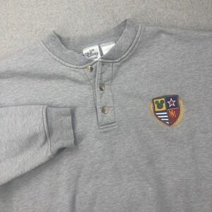 Vintage Y2K Disney Store Henley Sweatshirt Mens Large Gray Mickey Mouse Crest